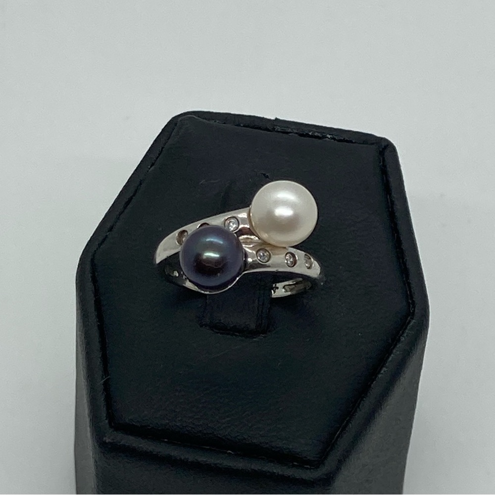 Maui Divers 925 Sterling Silver South Sea Pearl & CZ Bypass Style Ring | Sz 4.5